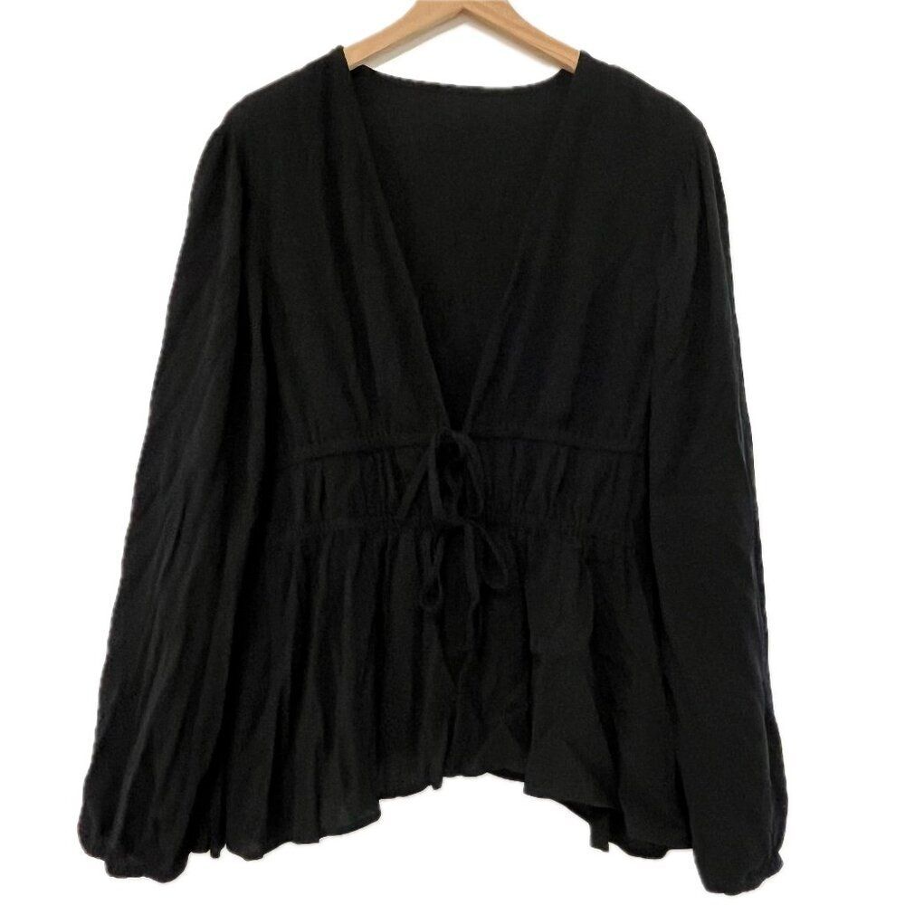 Torrid Black Long Sleeve Tie Front Top - See Measurements